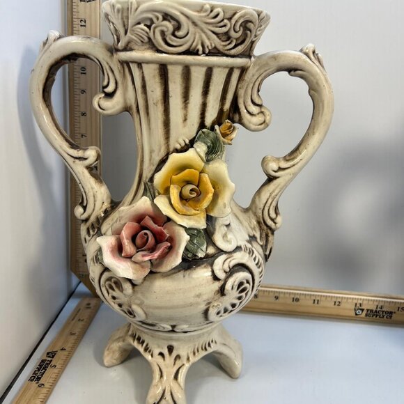 Capodimonte Other - Capodimonte Hand-Painted Rose Vase Italian Multicolored Vintage Floral Decor